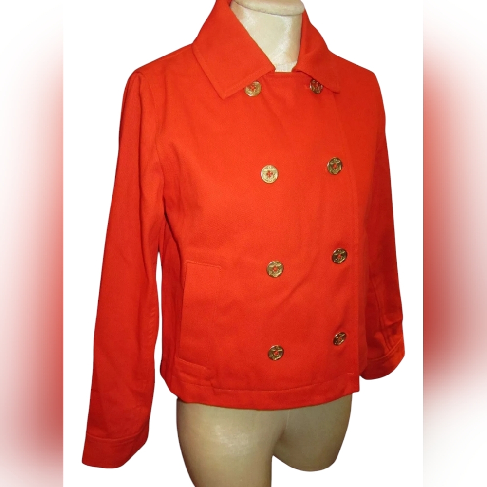 Petit Bateau Orange w Gold Button Canvas Cotton Peacoat S